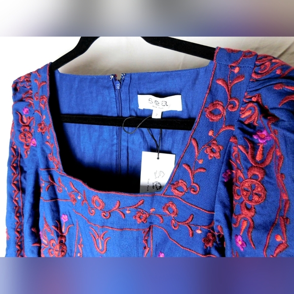 NWT Navy Petunia Embroidery Long Sleeve Square Neck Dress Size 2 by Sea New York - Picture 6 of 11